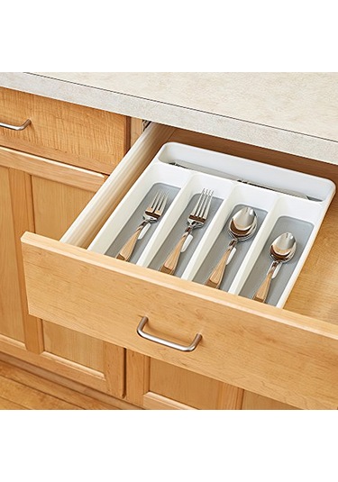 Honmex Plastik Çekmecelik Bıçak-çatal Organizatörü, 5 Bölmeli, Kaymazsız Tabanlı, Mutfak Gereçlerini Düzenle Beyaz