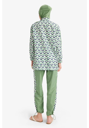 DeFacto Regular Fit Su İtici 3'lü Desenli Burkini Tesettür Mayo Takım E7996AX25HSGN680