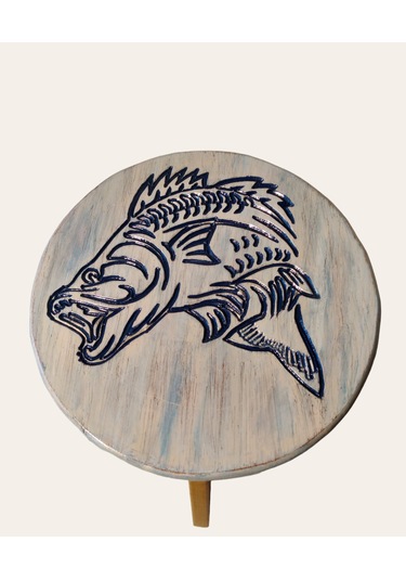Sea Stool Deniz Temalı Tamamı El Yapımı Ahşap Tabure