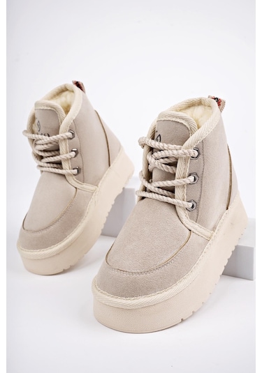 Muggo Puffy Garantili Kalın Taban İçi Tüylü Bağcıklı Günlük Mini Yarım Çocuk Bot 001