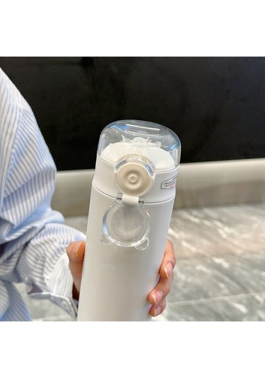 Pipetli Kapaklı Paslanmaz Çelik Isı Yalırımlı Termos Kupa 400 Ml - Beyaz Beyaz