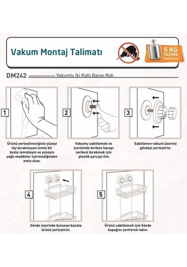 Geseus Va Kumlu Iki Katlı Banyo Rafı Şampuanlık Delme Vida Matkap Çok Renkli