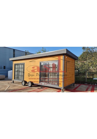 21 M² 1+1 Ahşap Desen Betopanlı, Römorklu Tiny House Konteyner