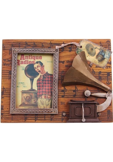 Dekoratif Metal Çerçeve Gramofon Dekorlu Vintage Hediyelik