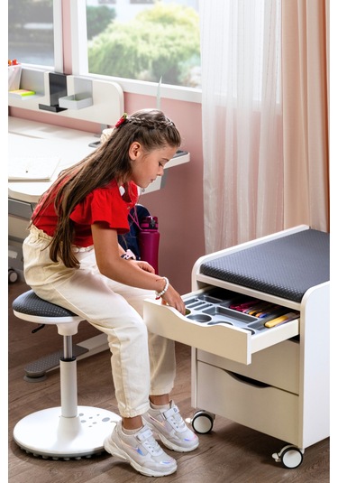 Creo Mobili Çekmeceli Tekerlekli Sirius Keson, Oturulabilir Ofis Ve Ev Komodini, Beyaz/beyaz