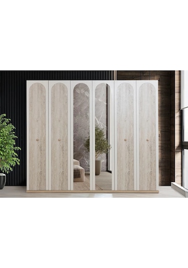 Uriel Modern 6 Kapaklı Aynalı Gardırop Dolap