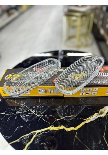 Çeyizci Çarşı 4 Adet Cam Kayık Tabak - Sunumluk 20 8 Cm Çok Renkli