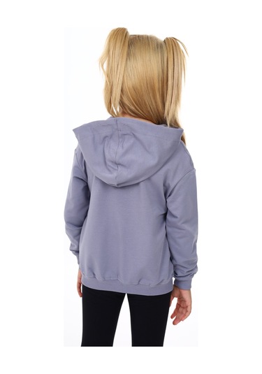 Toontoy Kız Çocuk Baskılı Hırka Koyu Gri