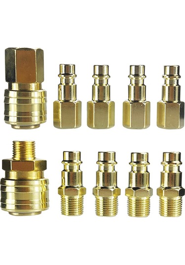 Kosona 10 Adet Bakır Hava Bağlantı Kitı: 2 Adet Hızlı Ayırma Konektörü, 4 Adet Dişi Ve 2 Adet Erkek 1/4" Bsp Uç, 2 Adet 8mm Hortum Ucu Altın
