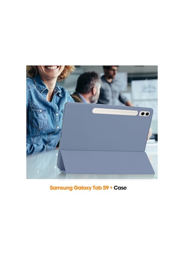 Samsung Uyumlu Galaxy Tab S9 Fe Kılıf Üç Katlı Stand Kalem Yuvası Tablet Deri Kapak