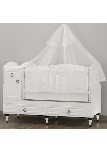 Garaj Home Sude Membran Beyaz Beşik Yatak Ve Uyku Seti Kombinli Beyaz