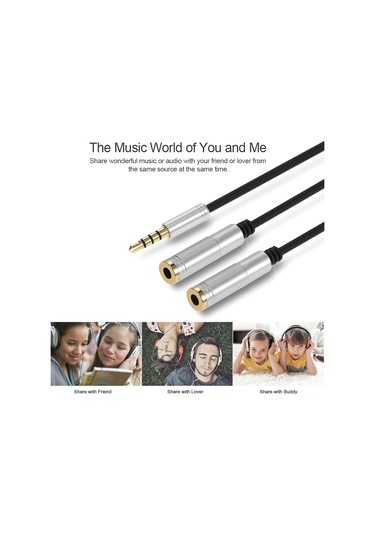 Geeksen 3.5mm Çift Çıkışlı Ses Ayırıcısı Kablosu Gri/siyah Seçenekli - 31cm Uzunluklu