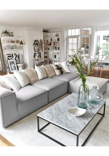 Mira Relax 4 Modül Köşe Koltuk Gri Keten Kumaş Antrasit