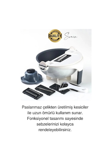 11 Parça Paslanmaz Fonksiyonel Süzgeçli Rende Hazneli Doğrayıcı Sebze Salata İçin Pratik Mutfak Çok Renkli