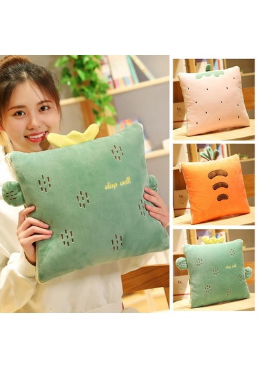 2'si 1 Arada Battaniye Yastık Katlanabilir Battaniye Uzatılabilir Atma Yastıkları Ev Ofis Araba Safa Turuncu