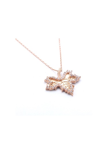 Ferizz Zirkon Taşlı Rose Yaprak Şekilli Gümüş Kolye Gk-304