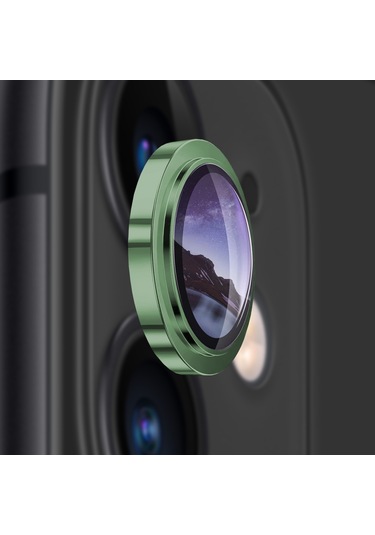 Buff Apple Uyumlu iPhone 11 / 12 / 12 Mini Kamera Metal Lens Koruyucu Koyu Yeşil