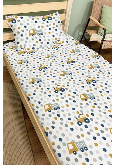 Organik Tek Kişilik Lastikli Çarşaf Seti - Hareketli Tekerlekler Renkli