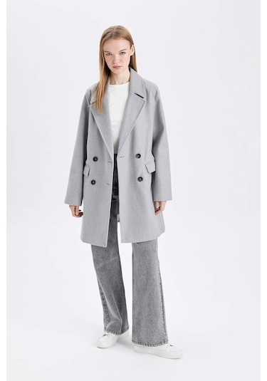 DeFacto Rüzgar Geçirmez Uzun Kaşe Kaban Oversize Geniş Kalıp Kruvaze Yaka Düğmeli A0922AX24WNGR2 Gri DeFacto Rüzgar Geçirmez Uzun Kaşe Kaban Oversize Geniş Kalıp Kruvaze Yaka Düğmeli A0922AX24WNGR2 Gri