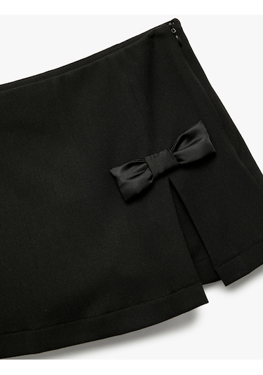 Koton Fiyonk Detaylı Pileli Şort Etek Siyah 6wkg40030aw Siyah