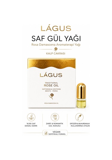 Lágus Saf Gül Yağı Rosa Damascena Aromaterapi Yağı Kalp Çakrası 20 ML