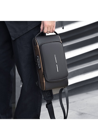 Sones Weıxıer X314 Su Geçirmez Spor Çapraz Askılı Sırt Çantası Usb Şarjlı Büyük Kapasiteli Tek Omuz Çantaları Gri Altın