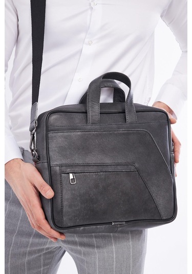 Derinss Dub3075 Hakiki Deri Gri Gölge Macbook Ve Notebook Çantası 001