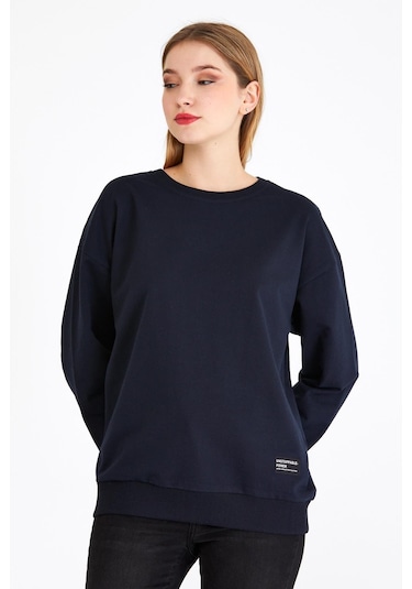Comeor Kadın Lacivert Basic Bisiklet Yaka Regular Fit Rahat Sweatshirt 001