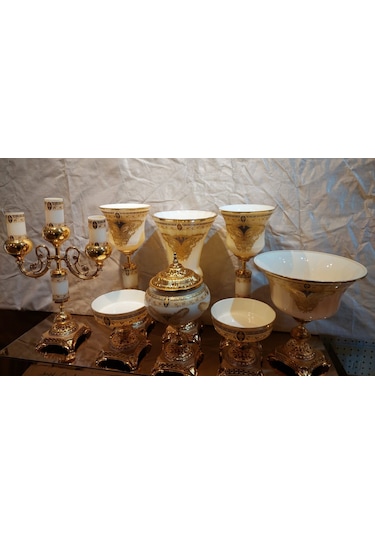 Salon Set 8 Parça Krem Varak Renkli