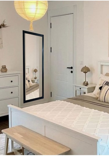 Siyah Ahşap Çerçeve Ayna Boy Ayna Duvar Hol Ayna 130x45