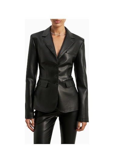 Because Of Alice Cinched Waist Leather Blazer Kadın Ceket Siyah