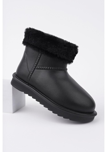 Kaptan Junior Çocuk İçi Kürklü Su Geçirmez Yağmur, Kışlık Bot Siyah