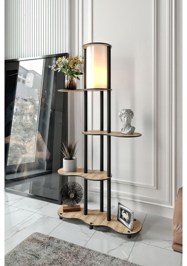 Yeni Travers Raflı Lambader Safir Meşe Şapka Rengi