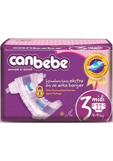 Canbebe Bebek Bezi Kilit Sistemli 3 Numara Midi Deneme Paketi 11 Adet