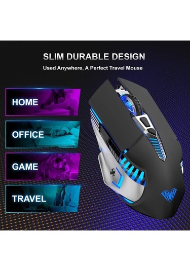 Bluetooth Şarjlı Kablosuz Yan Düğmeli Fare 3 Modlu: Bt5.0/3.0+2.4ghz 7 Renkli Işık Siyah Diğer