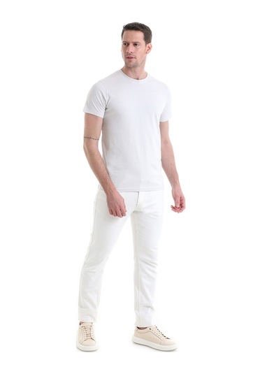 Hatemoğlu 35353022c003 A53 Regular Fit Pamuk Bisiklet Yaka Düz Erkek Tişört Ekru