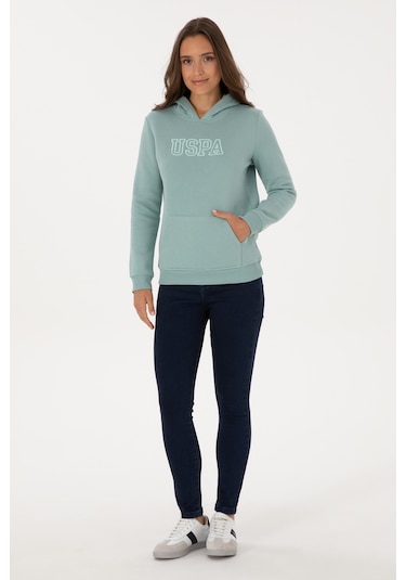 U.S. Polo Assn. Kadın Mint Şardonlu Kapüşonlu Basic Sweatshirt 50313566-VR090