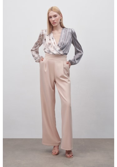 Sateen Bel Detaylı Cepli Pantolon - Bej-132327 Bej