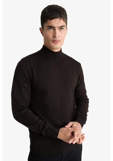 Defacto Slim Fit Dar Kesim Balıkçı Yaka Basic Düz Triko Kazak R1127az25wnbn497 Kahve