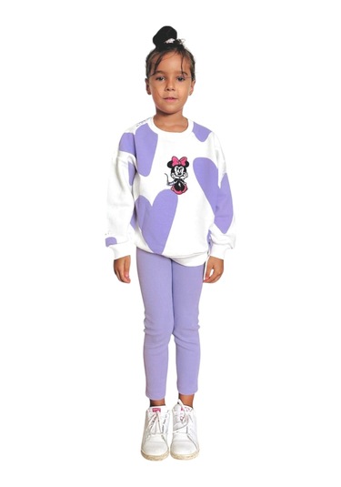 Çocuk Mor Desenli 2 Li Takım Sweatshirt & Tayt Lila Mor