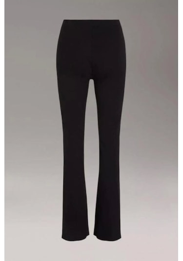 Woven Label Wıde Leg Rıb Pants Siyah