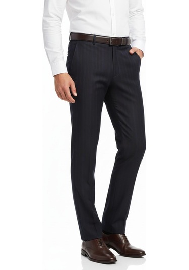Erkek Regular Fit Çizgili Kumaş Pantolon Likra Kumaş Bgl-st05037 Siyah