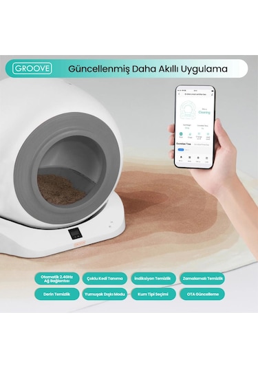 Groove Q-clean Wi-fi Otomatik Akıllı Kedi Tuvaleti Gri Ultra Sessiz+akıllı Sprey Koku Giderici+app Kontrol+akıllı Sensör