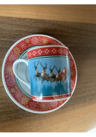 Yeni Yıl-noel Baba Geyik Model 4 Parça 2 Kişilik Porselen Türk Kahvesi Fincan Takımı Çok Renkli