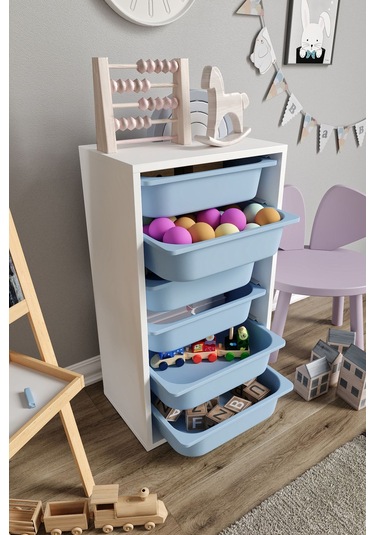 %100 Mdf - Small Mono 6 Sepetli Oyuncak Dolabı Mavi