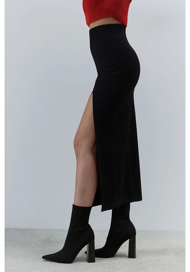 Fashion Fit Uzun Yırtmaçlı Spagetti Etek 216466492 Siyah