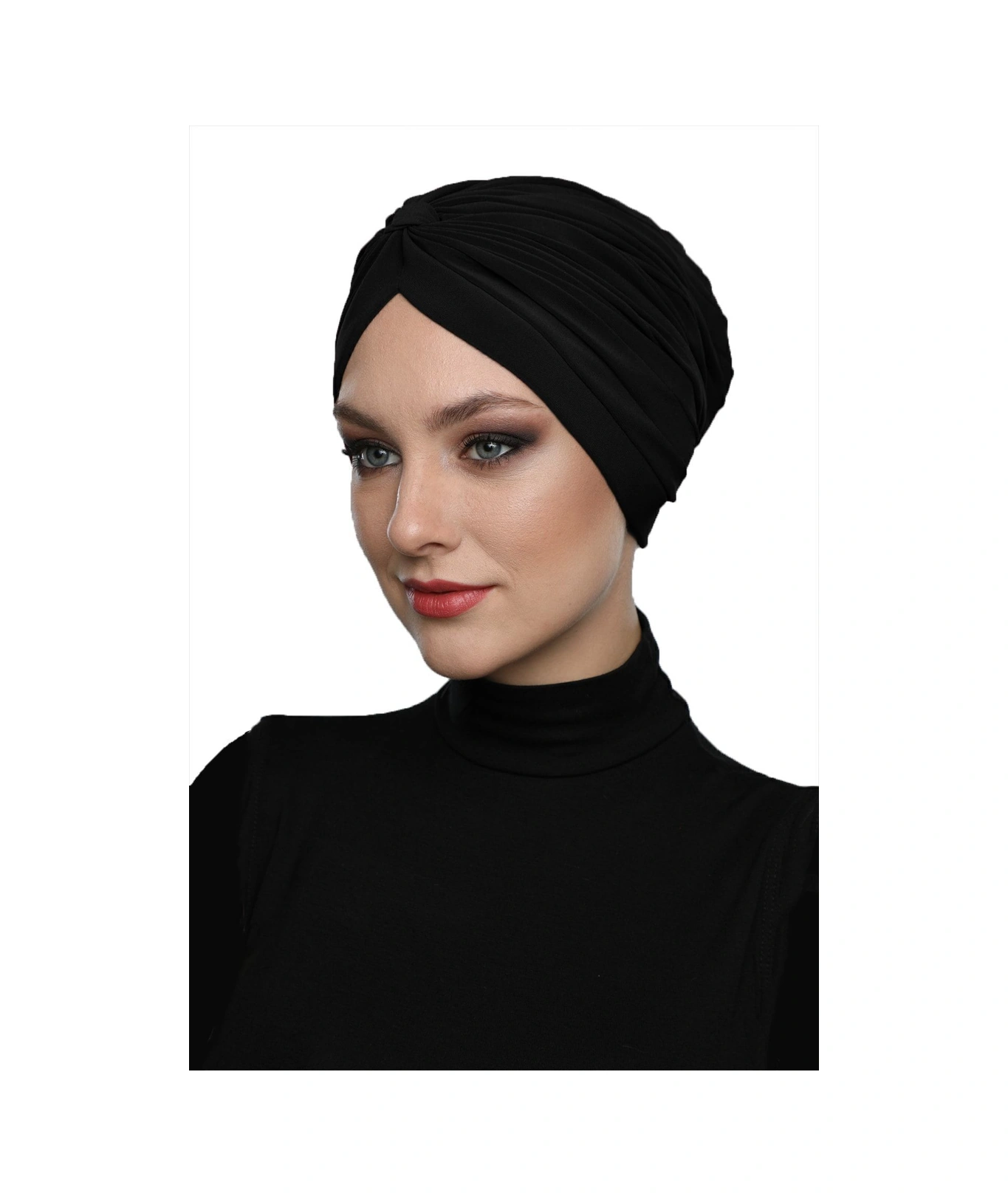 Çapraz Bantlı Siyah Hazır Türban Tesettür Havuz Bonesi Siyah