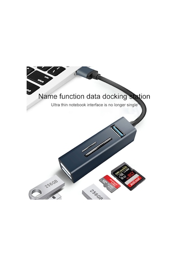 15101 5 In 1 Usb3.0 İla 3 X Usb + Sd / Tf Kart Okuyucu Hub Adaptörü Mavi