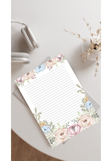 20 Adet 20x28 cm Boyutunda Çiçekli Mektup Kağıdı/not Kağıdı Model 7