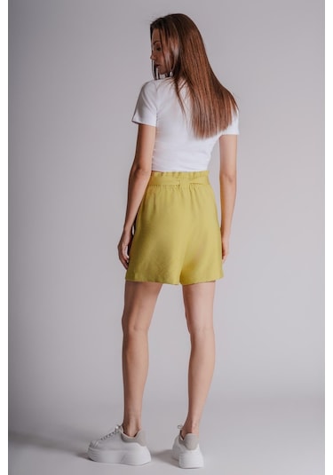 Braccas Kadın Yandan Takma Cepli Beli Lastikli Jogger Şort Lime Lime